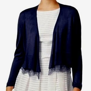 Tommy Hilfiger Navy Lace Trim Open Front Cardigan NEW- Sz. Med